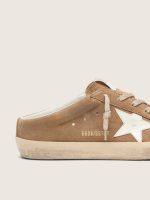 Women's Super-Star Sabots in tobacco suede with white leather star - Image 4
