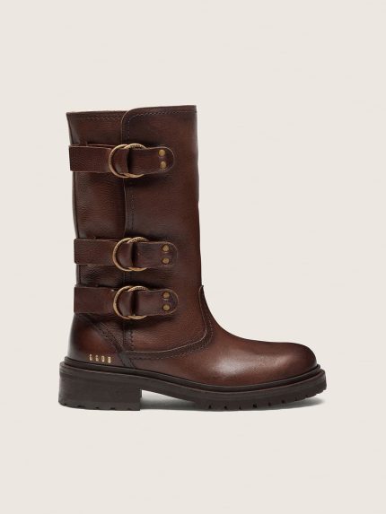 Women's Kurt boots in brown leather with gold buckles