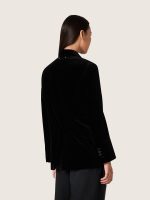 Women's double-breasted jacket in black velvet with black satin lapels - Image 6