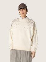 Unisex sweatshirt in white cotton with embroidered crystals - Image 5