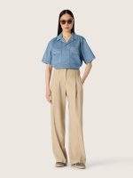 Women's wool gabardine pants in sand - Image 3