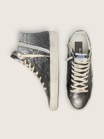 Women's Slide in black and silver glitter with leather star and metallic flash - Image 3