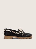 Women's Cruise loafers in black waxed suede with black hiking laces