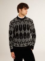 Men's crew neck wool blend sweater with jacquard argyle design - Image 2