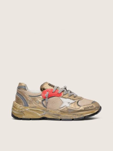 Women's Dad-Star in gold laminated leather and mesh with white leather star and gold leather heel tab