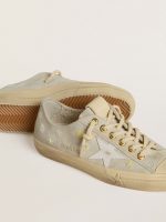 Women's V-Star in ice-gray suede with white leather star and floral embroidery - Image 3