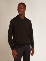 Men's long-sleeved polo shirt in black merino wool - Image 5