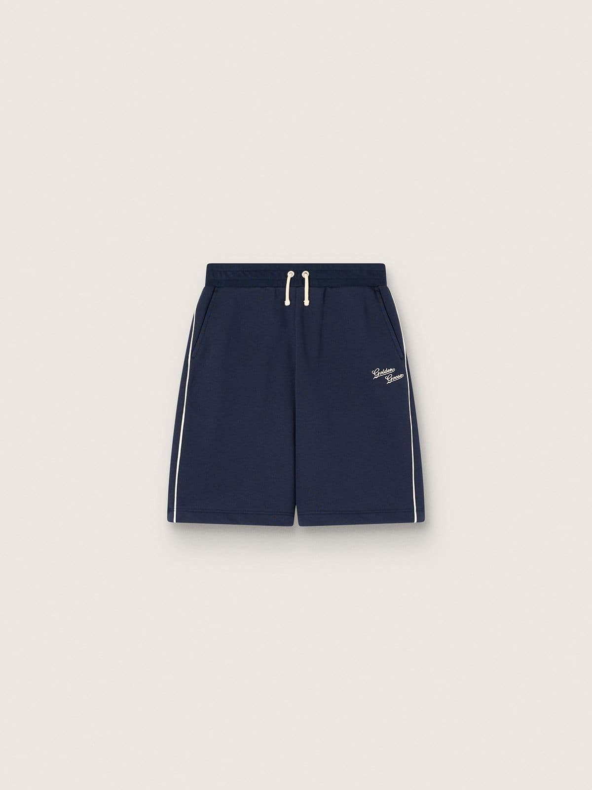 2ad6c07365425b15c18487fd6d50829e7c2469d33fc1382dff814eb429e54ac8 Kids' shorts in blue cotton with contrasting piping - Image 1