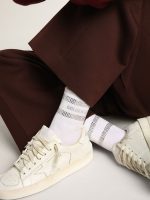 Unisex socks in white cotton with decorative crystals - Image 3