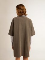 Women's gray T-shirt dress with distressed treatment - Image 4
