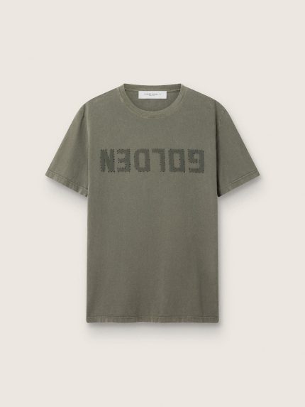 Men's olive green T-shirt with Golden lettering