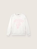 Journey white cotton crew-neck sweatshirt for girls with mascot print and crystal appliqu��s