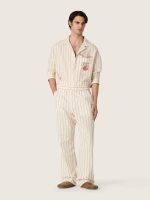 Unisex sweatpants in ecru and sand striped cotton and linen - Image 4
