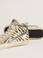 Women's Slide in zebra-print pony skin with green laminated leather flash - Image 3
