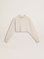 Women's cream cotton cropped sweatshirt with crystals on the front