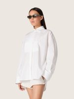 Women's oversized shirt in white cotton with pleated detail and jewel buttons - Image 5