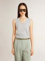 Women's sleeveless tank top in baby blue knit - Image 2
