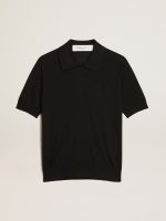 Women's polo shirt in black merino wool