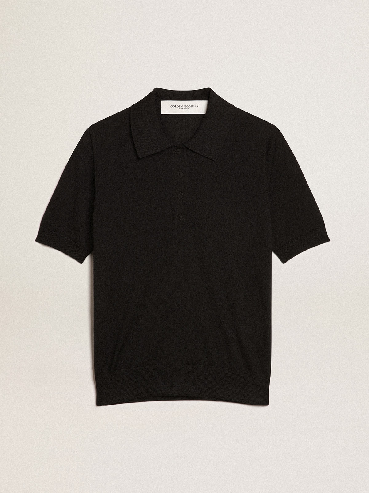 2cf7969d57017844355343831b9396ffab1f4529cbf7a80c9cb8008e11d8019c Women's polo shirt in black merino wool - Image 1