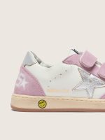 Junior Ball Star in white leather with metallic silver leather star and lilac suede inserts - Image 4