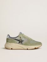 Men's Running Sole in sage-green nylon and suede with printed black star