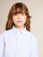 Boys' shirt in light blue and white striped cotton with embroidered logo - Image 5