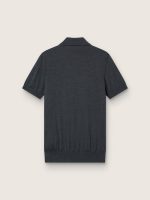 Men's short-sleeved polo shirt in gray merino wool - Image 2