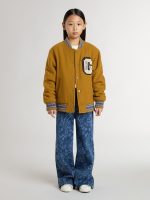 Kids' wool bomber jacket in ochre yellow with patch - Image 2