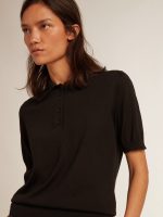 Women's polo shirt in black merino wool - Image 2
