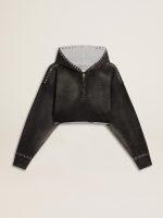 Gray cropped sweatshirt with a lived-in effect