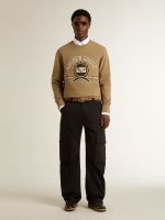 Men's beige cotton sweatshirt with print on the front - Image 3