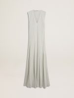 Women's baby blue dress with vertical striped pattern