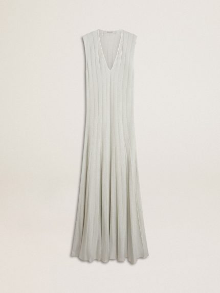 Women's baby blue dress with vertical striped pattern