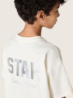 Kids' white cotton T-shirt with silver print - Image 4
