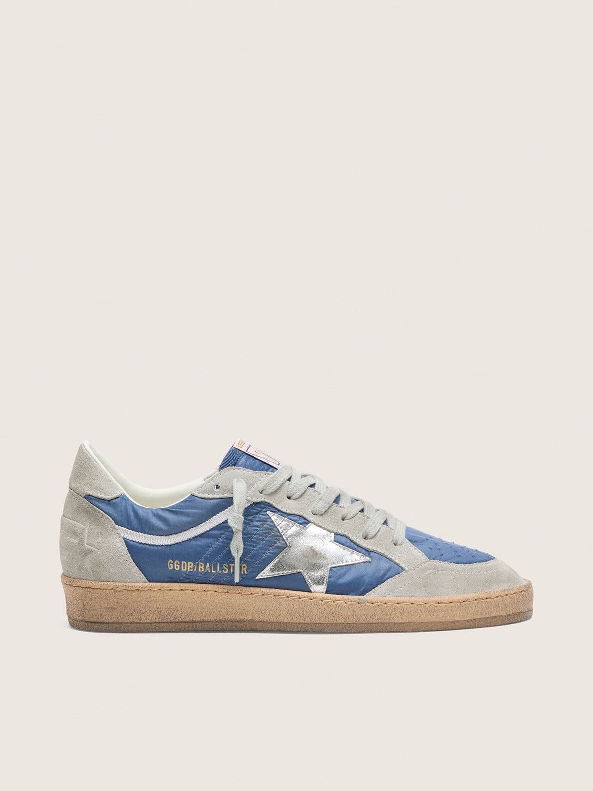301acbb90768a501d5647f3da0bb3287e031e22f4cb6f79f63b491e5d66b5b0f Men's Ball Star in denim-blue nylon with light gray suede inserts and metallic silver leather star - Image 1