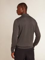 Men's long-sleeved polo shirt in gray merino wool - Image 4