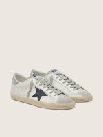 Men's Super-Star in white leather with black nubuck star and silver metallic leather heel tab - Image 2
