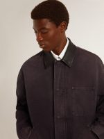 Men's denim jacket with distressed details and leather collar - Image 5