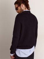 Men's round-neck sweater in dark blue cotton - Image 4
