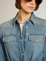 Women's shirt dress in denim with belt - Image 4