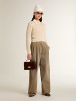 Cropped round-neck sweater in beige wool with all-over crystals - Image 3