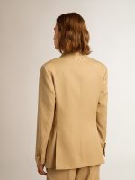 Women's double-breasted blazer in sand with gold heraldic buttons - Image 4