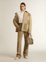 Women's cream cotton cropped sweatshirt with crystals on the front - Image 3