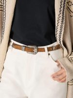 Thin Lace belt in hazelnut-colored nabuk with decorative inlays - Image 2