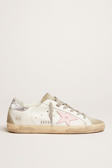 Women's leather Super-Star with pink star and silver heel tab