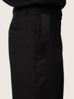 Men's pants in black cool wool with satin side stripe - Image 4