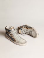 Women's Slide in leopard print pony skin with silver leather star - Image 2