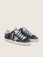 Women's Super-Star in blue suede with silver glitter star and leather heel tab - Image 2
