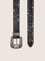 Women's belt in black leather with studs - Image 2
