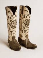 Wish Star boots in black and white leather with inlay rose and star - Image 2